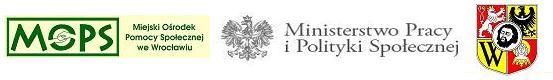 logo Miejskiego Ośrodka Pomocy Społecznej, logo Ministerstwa Pracy i Polityki Społecznej, herb Wrocławia