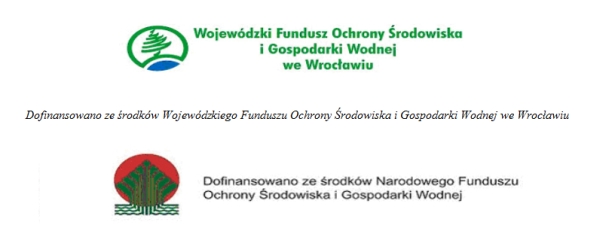 logo Wojewódzkiego Fundusz Ochrony Środowiska i Gospodarki Wodnej we Wrocławiu, logo o dofinanoswaniu ze środków Narodowego Funduszu Ochrony Środowiska i Gospodarki Wodnej