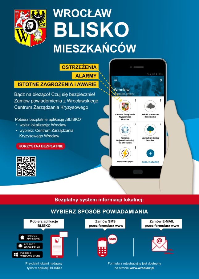 plakat  zachęcający do korzystania z aplikacji BLISKO