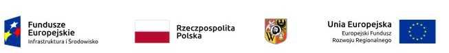 Loga instytucji finansujących projekt: Europejskiego Funduszu Rozwoju Regionalnego, Funduszu Europejskiego - Infrastruktura i Środowisko, herb Wrocławia i flaga Polski