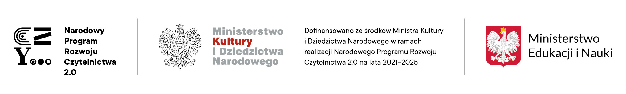 logo narodowego programu rozwoju czytelnictwa, logo Ministerstwa Kultury i Dziedzictwa Nartodowego, herb Polski